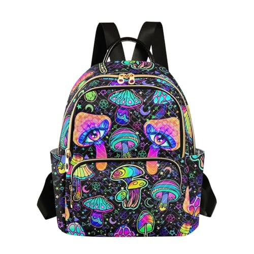 PJGINUIUA Women Fashion Backpack Purse Casual Lightweight Travel Shoulder Bag Magic Mushrooms Rucksack Ladies Bag Small