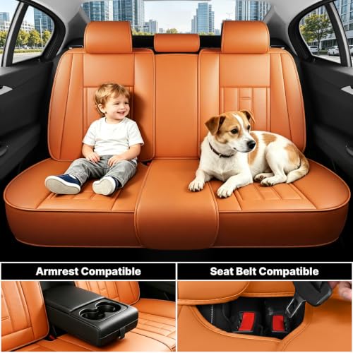 Image of Car Seat Covers Full Set for Toyota RAV4 1999-2025 Orange (5 Pack) | Waterproof car seat cover, anti-slip, breathable. Airbag compatible. Seat heating works. Easy clean. Durable stitching.