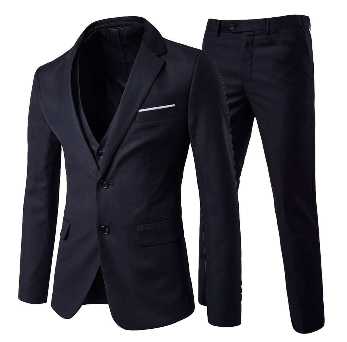 Men's 3-Piece 2 Buttons Slim Fit Solid Color Jacket Smart Wedding Formal Suit