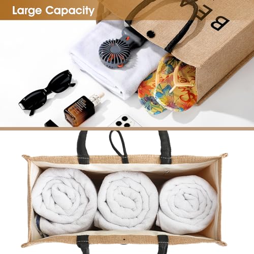 Image of Trifabricy Beach Bag for Women, Woven Straw Beach Tote Bag Waterproof, Weaving Swim Gym Shopping Travel Bags with Button