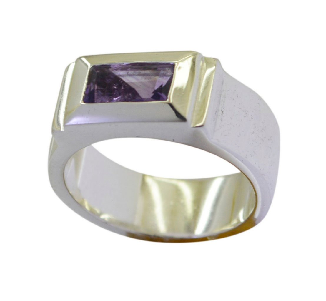 Ring aus 925er Silber, natürlicher Amethyst, rechteckig, Pavé-Stil, Geburtsstein Februar, Größe 5, 6, 7, 8, 9, 10, 11, 12