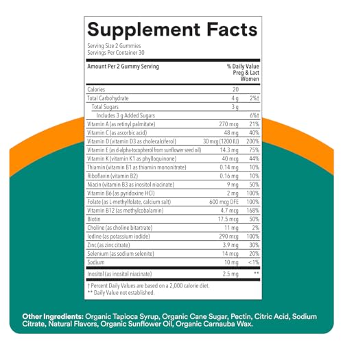 SmartyPants Prenatal Vitamins for Women, Multivitamin Gummies: Pre and Postnatal Vitamins, Biotin, Methylfolate, Vitamin D3, C, Vitamin B12, B6, A, K & Zinc, Inositol, 60 Count (30 Day Supply)