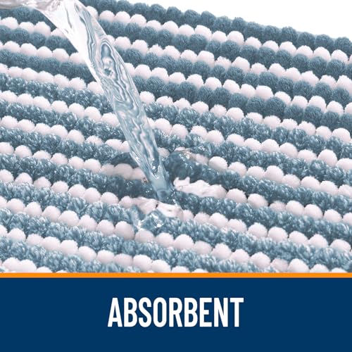 Image of OLANLY Bathroom Runner Rugs 44x24, Extra Soft Absorbent Chenille Striped Bath Rugs, Rubber Backing, Machine Wash Dry, Long Bath Mats for Bathroom, Tub, Shower, Home Decor Accessories, Airy Blue