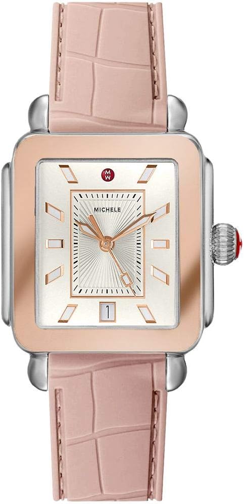 Michele Women's Deco Sport Watch Desert Rose Embossed Silicone/Pink Gold Plated Case/Silver White One Size