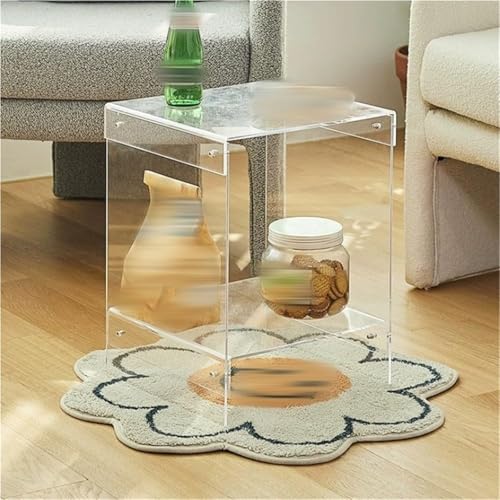 2-Tier Acrylic Side Table Modern Transparent Accent Tables Nightstand End Table for Living Room Small Space Lightweight(Orange) - Image 7