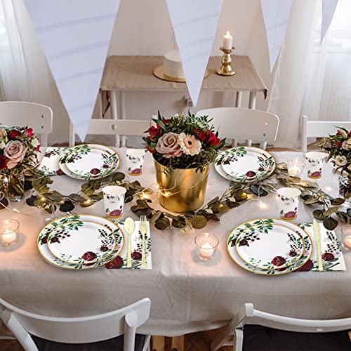 Gudvilla Floral Party Supplies 168Pcs Paper Plates Tableware Set Serves 24 Guests For Bridal Shower, Birthdays, Baby Shower Decorations #TOP2