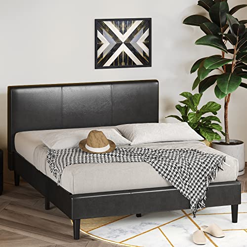 Zinus Jade Queen Bed Frame - Black, 5 Yr Warranty, Vegan Faux Leather Fabric, Mattress Platform