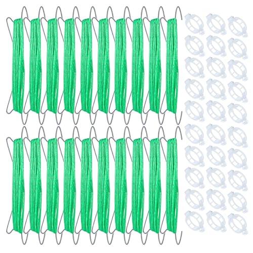 Tezuyok 50PCS Tomato Hooks with String, Tomato and Vine Crop Trellis,Tomato Plant Support Clips with 33.3ft Twine to Prevent Tomatoes from Pinching or Falling Off(Green)