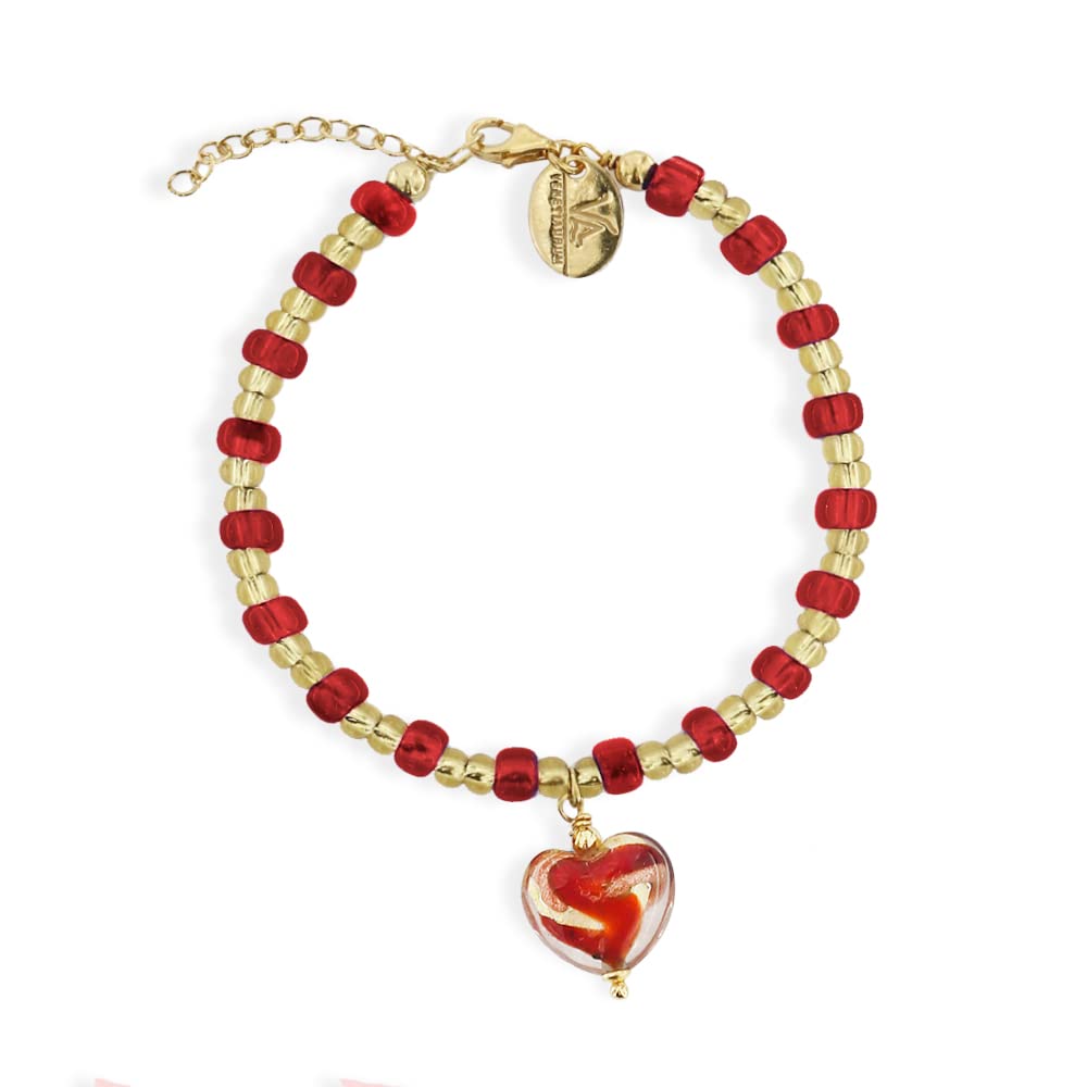 Venetiaurum - Pulsera con Colgante Corazón en Cristal de Murano Original y Plata 925 - Joya Made In Italy Certificada