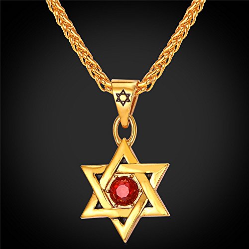 U7 Megan Star Pendant With Ruby Stone 18K Gold Plated Jewish Jewelry Star Of David Necklace thumb #5