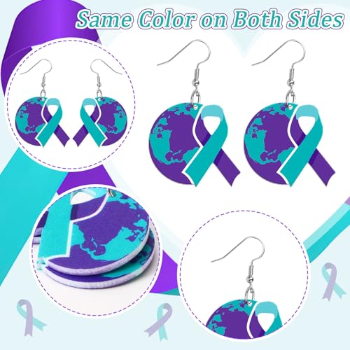 8 Pairs Suicide Prevention Awareness Earrings, Teal Purple Ribbon Acrylic Earrings Double Side Design Lightweight Dangle Earrings for Women3