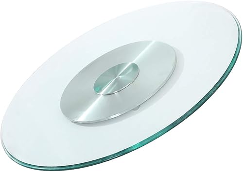 32-40inch Rotating Tempered Glass Tray, Round Lazy Susan Turntable Rotatable Serving Plate Aluminum Bearing Smooth Easy to Share Food