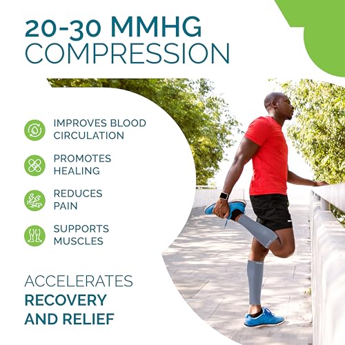 Run Forever Calf Compression Sleeves for Men and Women - Footless Compression Socks for Runners, Shin Splints, Varicose Vein & Pain Relief - Leg Brace for Running, Cycling, Travel - XL, Grey - Thumbnail 4