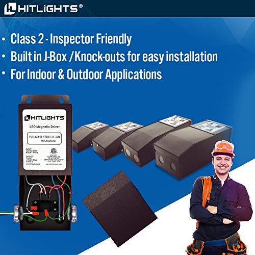 Image of HitLights Dimmable LED Driver 12V 60W, Magnetic Power Supply, 120VAC to 12VDC, Compatible with Lutron＆Leviton Dimmer, Low Voltage Transformer for LED Strip Light, Kitchen, Cabinet, Class2, ETL Listed