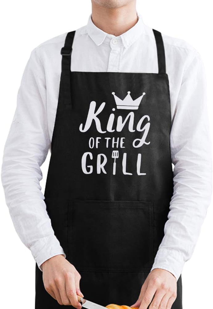 King of The Grill Apron, BBQ Grill Apron - Funny Apron for Men Dad, Personalized Birthday Kitchen Gifts for Him Husband