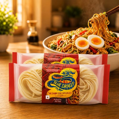 Image of Blue Dragon Medium Egg Noodles 300g (Pack of 2), Includes 6 Portioned Nests, Authentic Asian Stir Fry & Chow Mein Noodles, Imported from Thailand