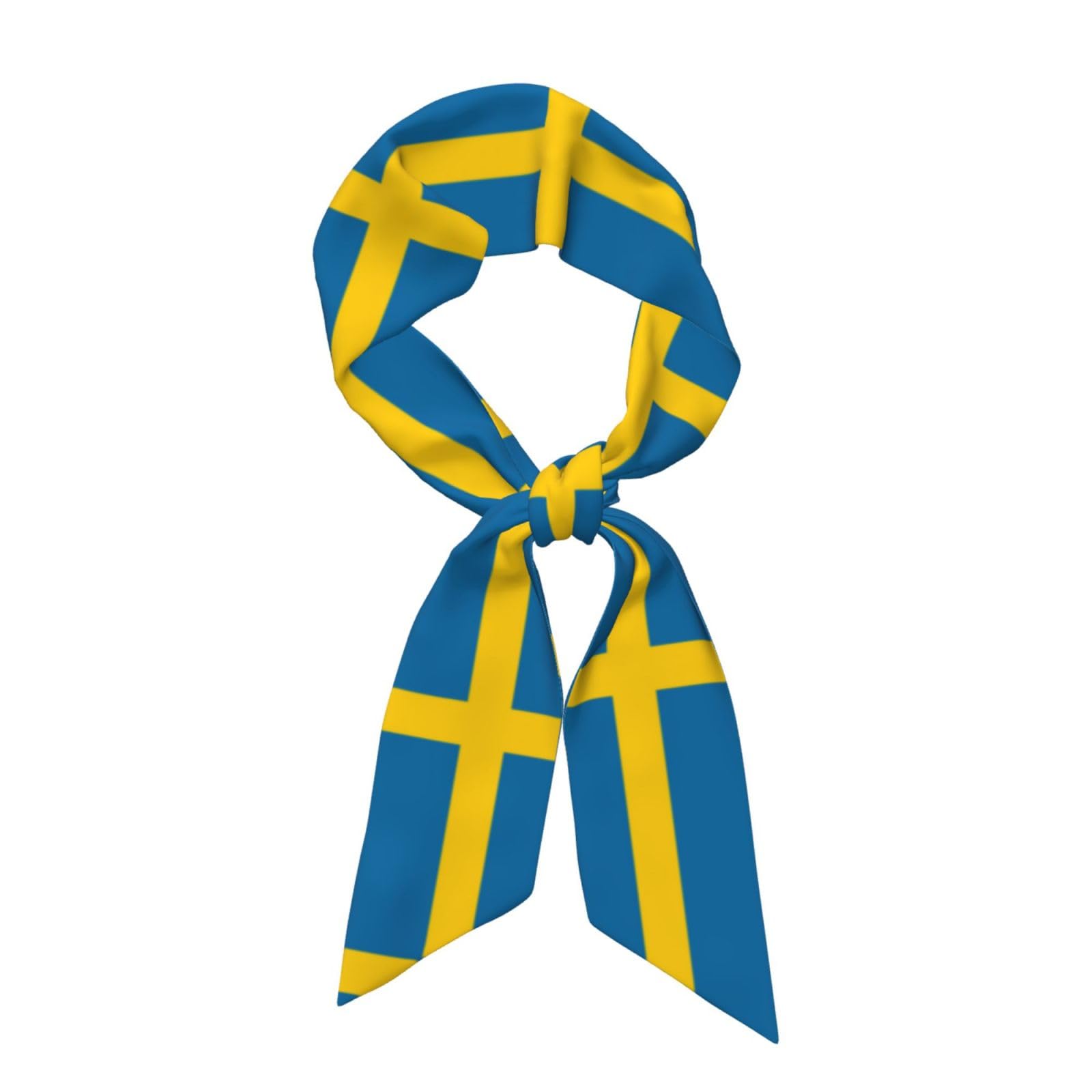 WZYWHJ Swedish flag Printed Women's long strip silk scarf, soft and silky satin headscarf