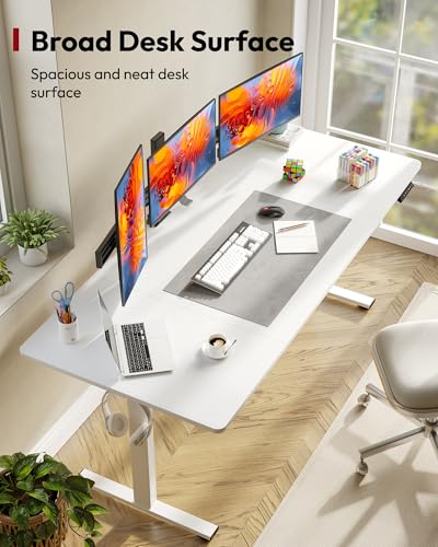 Image of SANODESK Electric Standing Desk 71 x 32 Inches, Height Adjustable Sit Stand with Large Splice Board Desktop for Home Office, Computer Workstations,Memory Ergonomic Computer Desk, White Frame /White Top