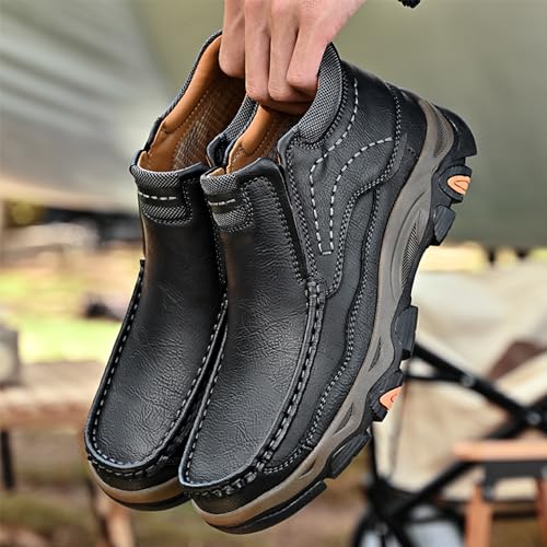 Image of MOSTELO Mens Slip On Casual Loafers Classic Outdoor Leather Walking Hiking Shoes Comfortable for Work Office Dress Outdoor High Top
