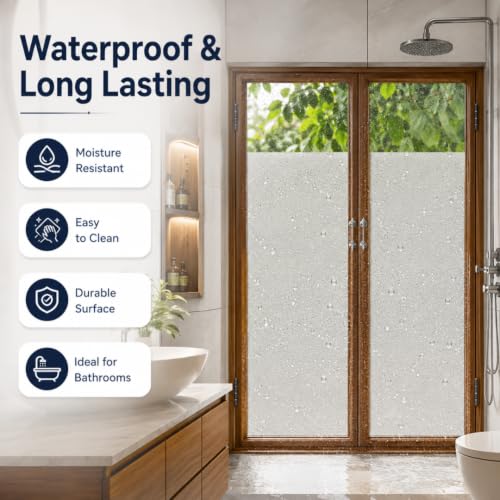 Image of Self Adhesive Window Privacy Film for Glass Windows & Doors | UV Blocking, Heat & Glare Reduction | Decorative Frosted Glass Film Easy to Apply (Frosted White Finish, 12X62 Inch)