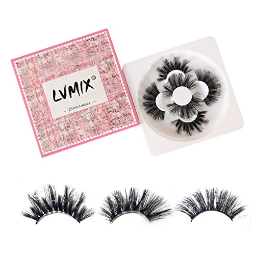 LVMIX 25mm Lashes Pack 5D Dramatic False Eyelashes Fluffy Full Long Lashes Strip Cruelty-free and Reusable