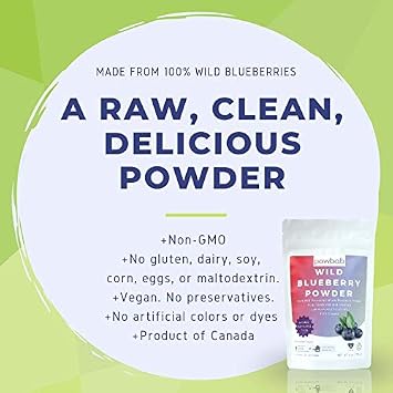 powbab Wild Blueberry Powder: 100% Whole Wild Blueberries (70 g). Canada Grown. Not from Freeze Dried Blueberries, Not Blueberry Extract, No Juice Concentrate, Not Bilberry. Pure Fruit Powder, Non-GMO