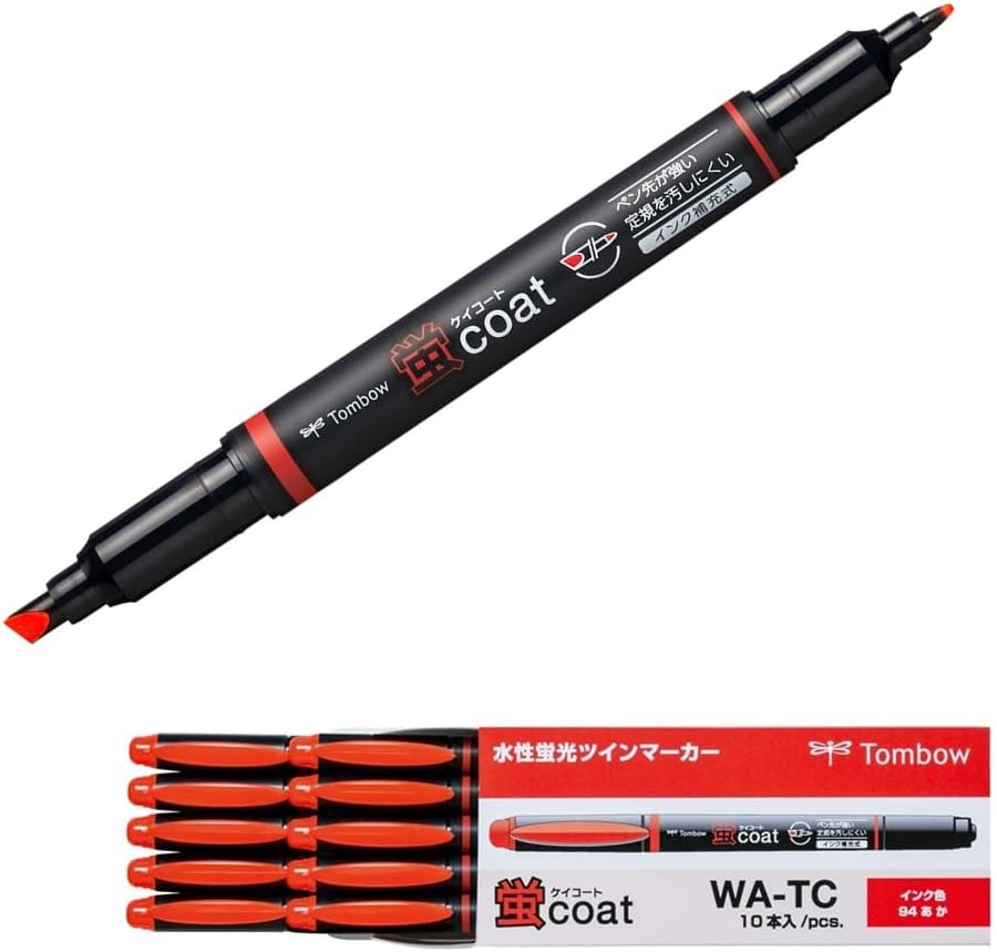 Pencil WA-TC94-10P Fluorocoat Highlighter, Red, 10 Pieces