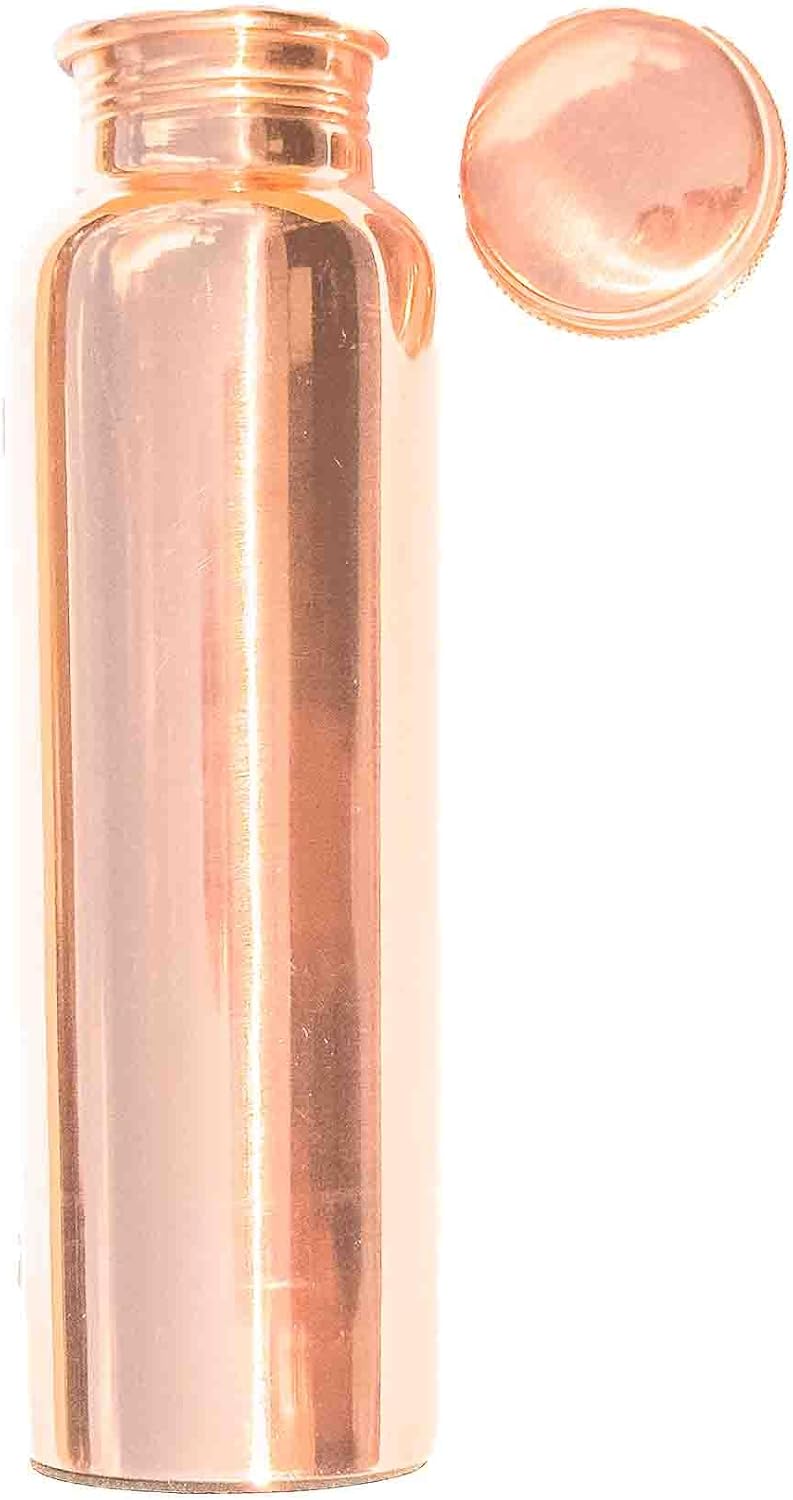 Copper Water Bottle 32oz (11” Tall x 3” Diameter) – 100% Pure Copper, Leak-Proof Cap, Handcrafted Ayurvedic Drinking Vessel for Daily Hydration, Yoga, Office & Gifting