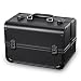 Ovonni Professional Portable Makeup Train Case, Artisit Lockable Aluminum Cosmetic Organizer Storage Box with Compartments Trays (Black 3)