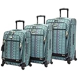 Steve Madden Designer Luggage Collection - 3 Piece Softside Expandable Lightweight Spinner Suitcase Set - Travel Set includes 20 Inch Carry on, 24 Inch & 28-Inch Checked Suitcases (Print/Teal)