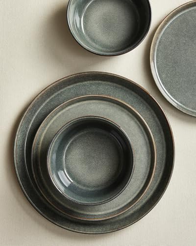 Image of Ceramic Plates and Bowls Sets for 8, 24pcs Dinnerware Sets, Dish Set | Reactive Glaze Stoneware Dishes Set, Microwave & Dishwasher Safe, Scratch Resistant, Easy Cleaning Dishware sets, Green Wheat
