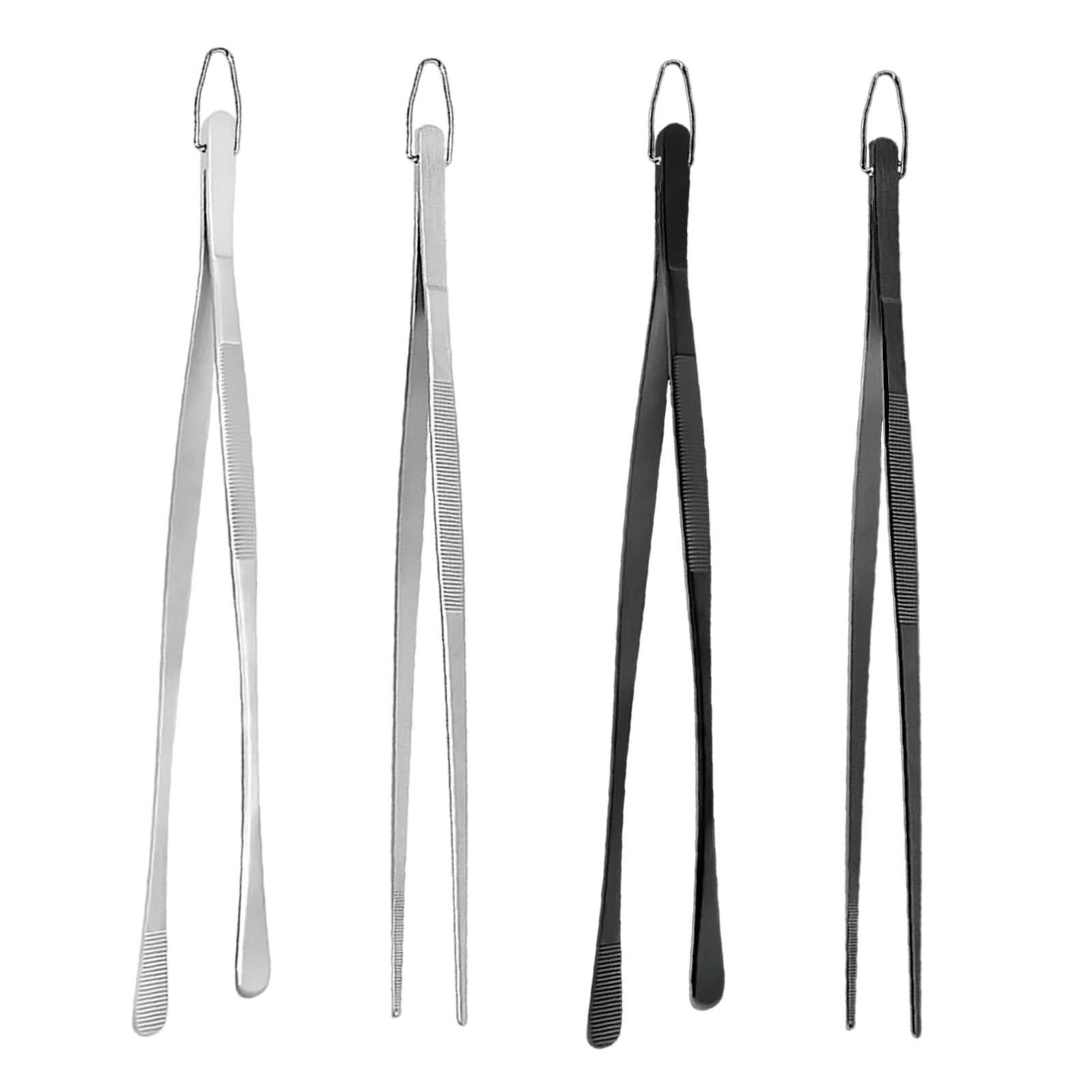 Pinzas Cocina Pinzas dentadas (1 unidad/1 juego, 16/20/25/30 cm), de acero inoxidable, largas, resistentes, for carne res, barbacoa, accesorios cocina(1 Set-30cm Black)