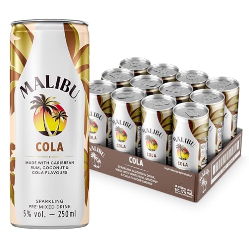 Malibu Pre-Mixed Cola Rum Can, 12 x 250ml,packaging may vary