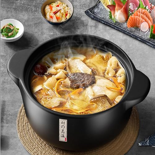 Panela de cerâmica azul de 1,4 litro com tampa, resistente ao calor para cozinhar, panela de sopa, f