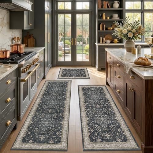 Black Boho Kitchen Rugs Set of 3