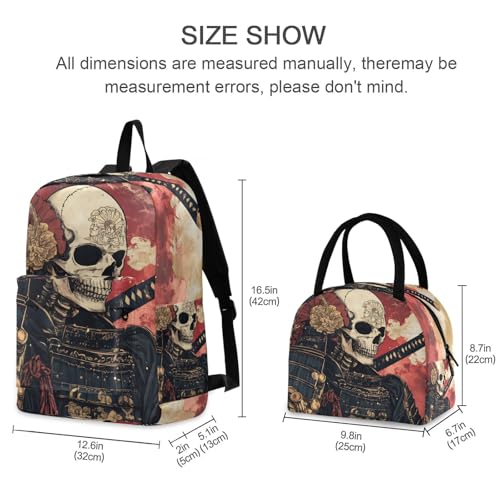 Backpack Lunch Bag Set Samurai Japanese Print, Big Storage Travel Backpacks with Insulated Lunch Box for Office Hiking Picnic2