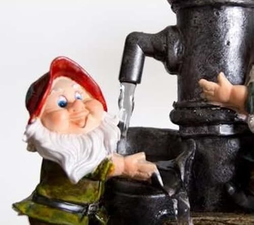 Primrose 28cm Garden Gnome Helpers Pump & Barrel Indoor Outdoor Water Feature with LED Light - Image 5