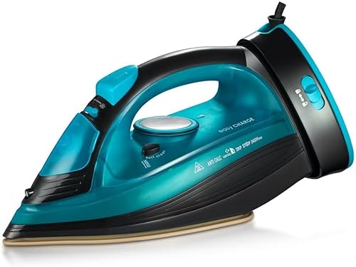 Bügeleisen, 2400W Dampfbügeleisen Kabelloses Dampf Bügeleisen mit Keramiksohle Dampfbügeleisen mit Variabler Dampffunktion, Selbstreinigungs, Sprühwasserfunktion, Antikalk, Tropfstopp (Blau22)