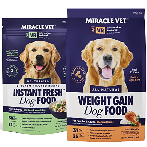Miracle Vet High Calorie Dry And Wet Dog Food Bundle 2-In-1 - Weight Gain And Recovery - 49,532 Kcal - Dry Food 20 Lbs And Digestive Aid Dehydrated Chicken Risotto Wet Food/Topper 15 Oz - Vet Reviewed #TOP13