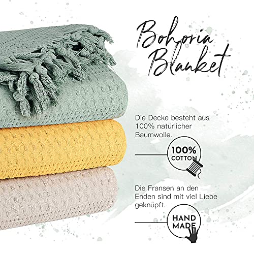 BOHORIA® Tagesdecke in Waffeloptik Urban Loft extra groß 220 x 240cm | 100% Baumwolle | Oeko-Tex® | Überwurf für Sofa, Sessel & Bett | Sofadecke Wolldecke Wohndecke (The Urban Loft) (Sepia) - Image 6