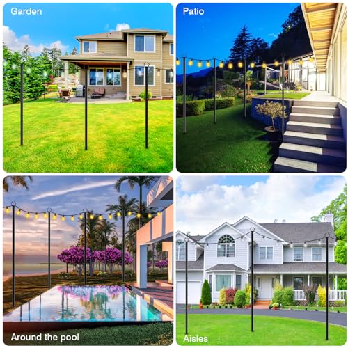 LETIANPAI 4 Pack String Light Poles,10 Ft Metal Poles with Fork for Outdoor String Lights,Outdoor Light Poles with Fork, - Additional View
