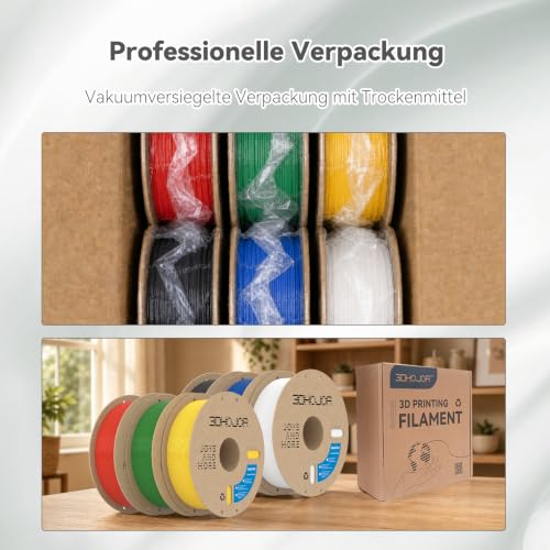 Image of 3DHoJor Basic PLA Filament 6KG Bundle 1.75mm PLA 3D Printer Filament, 6 Pack 1kg(2.2lbs) Cardboard Spool, Dimensional Accuracy + /- 0.03mm, Fit Most FDM Printer (Black+White+Red+Blue+Green+Yellow)