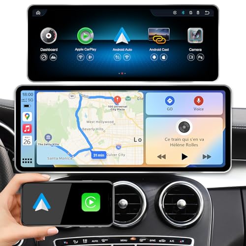 AIOMERUI 12.8' QLED Touchscreen Upgrade for Mercedes Benz C GLA W205 X253 C300 (2015-2018) NTG 5.0/5.1 – Fast Stable Linux, Wireless CarPlay/Android Auto, 2400x900 HD, Zinc Alloy