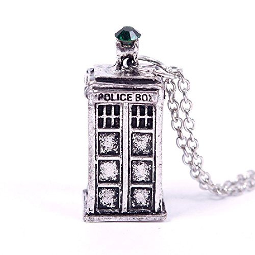 TR.OD Cosplay Jewelry Doctor Who 3D Tardis Carved Police Box Letters Rhinestone Pendant Charm Long Chain Necklace