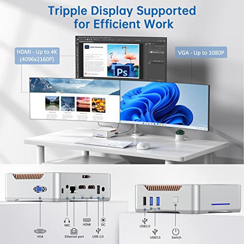 Kamrui Mini Pc,12Th Intel Alder Lake- N95 (Up To 3.4 Ghz) Mini Desktop Computers Windows 11 Pro, 8Gb Ddr4 256Gb M.2 Ssd,Micro Pc Support 4K,Dual Hdmi2.0/Wifi 5/Bt4.2/Gigabit Ethernet #TOP2