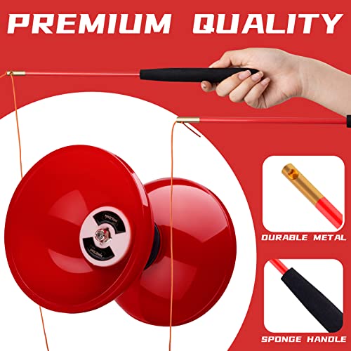 Image of MAGICYOYO Diabolo Pro Triple Bearing, High Performance Red Chinese Yoyo Ball Toy Medium Size 5' with Extra 2 Pair Carbon Sticks + 1 Net Bag + 2 Diabolo Strings, Ideal Gift for Kids & Adults