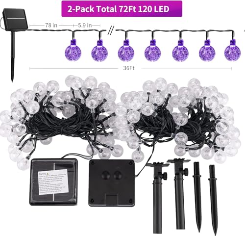 Purple-Solar-Lights-Outdoor-Waterproof-2-Pack-120-LED-72-FT-Total-Halloween-Globe-Lights-for-Garden-Yard-Wedding-Christmas-Party-Decor-Purple