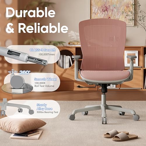Image of ELABEST Mesh Office Chair,Ergonomic Computer Desk Chair,Sturdy Task Chair- Adjustable Lumbar Support & Armrests,Tilt Function,Comfort Wide Seat,Swivel Home Office Chair (Pink)
