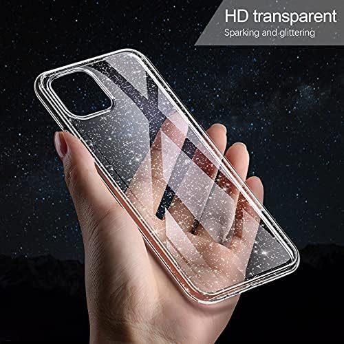 AROYI [5 in 1] Clear Glitter Case for iPhone 14 Pro max Case with 2 Pack Tempered Glass Screen Protector and 2 Pack Camera Lens Protector, Soft Bumper Anti-Scratch Sparkle Bling Phone case 6.7 Inch