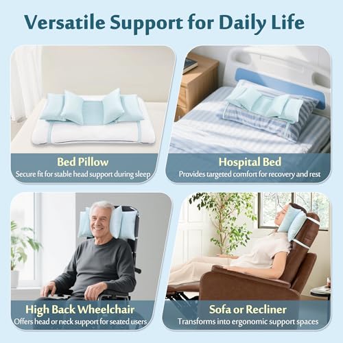 Image of Head Stabilizing Pillow, Neck Stabilizer for Sleeping Upright, Post Cervical Fusion Surgery Head Support Cradle, Medical Positioning Wedge Pillow for Elderly Bedridden Patients (Cooling Fabric)
